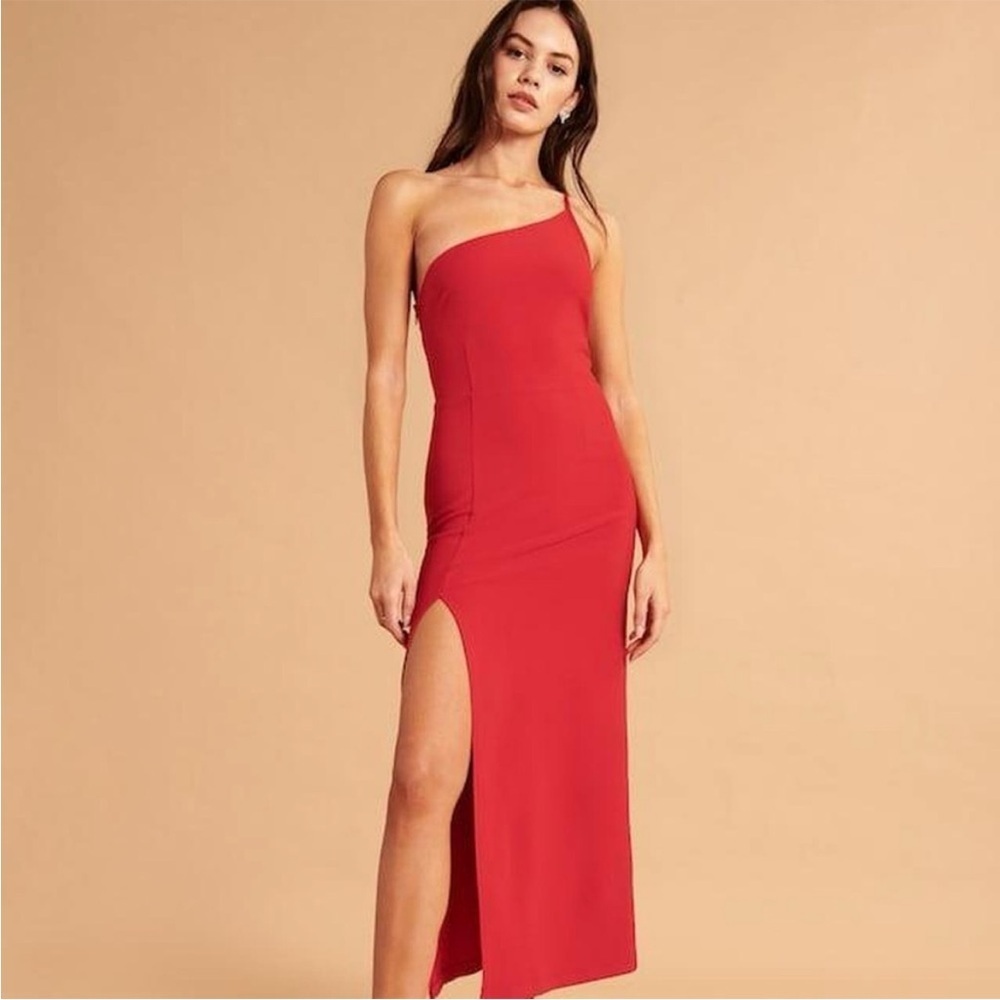 Abercrombie Asymmetrical One-Shoulder Maxi Dress Red Size Small Wedding Guest